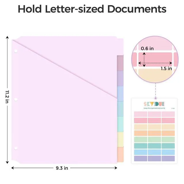Alt view image 4 of 7 - 8 Tabs Dividers with Two Pockets, Plastic Binder Dividers Dividers for 3 Ring Binders with Writable Labels,Insertable Lettersize Document Pocket,Organizer for School Office & Home