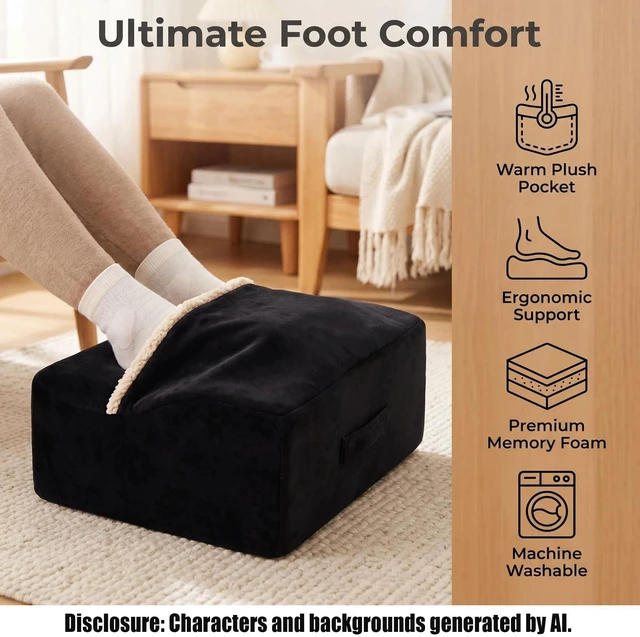 Alt view image 3 of 7 - Keep Warm Foot Stool Foot Rest for Under Desk At Work Office Footrest with Warm Feet Pocket,Ergonomic Under Deskfoot stool Stool for Office Chair & Back &Pain Relief Black+