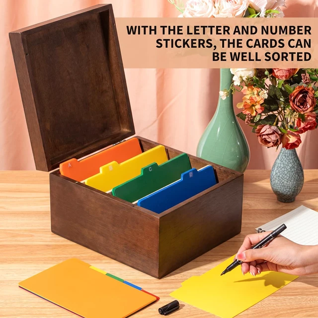Alt view image 4 of 7 - 5 x 8 Inches Index Card Holder Set, Bamboo Organizer Box, Brown Holds 1200 Cards with 50 Index Card Organizer Dividers & 2 Sheets Alphabet Number Stickers for Office Home Kitchen Filing