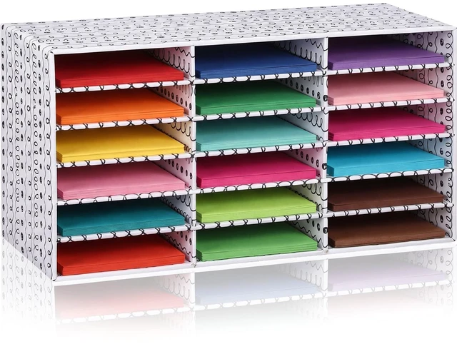Main image of 1 Pc Classroom Construction Paper Storage,Wavy Lines and Dot 18 Slot Compartments Desktop Scrapbook Organizer for Letter/A4 File Sorter, 14.2" H x 28.1" W x 12.4" D for School Office