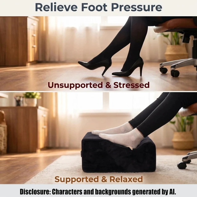 Alt view image 6 of 7 - Keep Warm Foot Stool Foot Rest for Under Desk At Work Office Footrest with Warm Feet Pocket,Ergonomic Under Deskfoot stool Stool for Office Chair & Back &Pain Relief Black+
