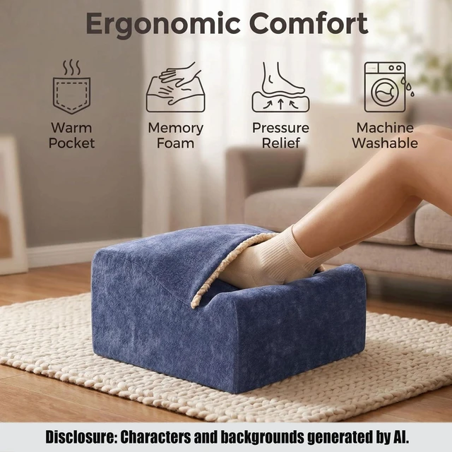 Alt view image 4 of 7 - Keep Warm Foot Stool Foot Rest for Under Desk At Work Office Footrest with Warm Feet Pocket,Ergonomic Under Deskfoot stool Stool for Office Chair & Back &Pain Relief blue+