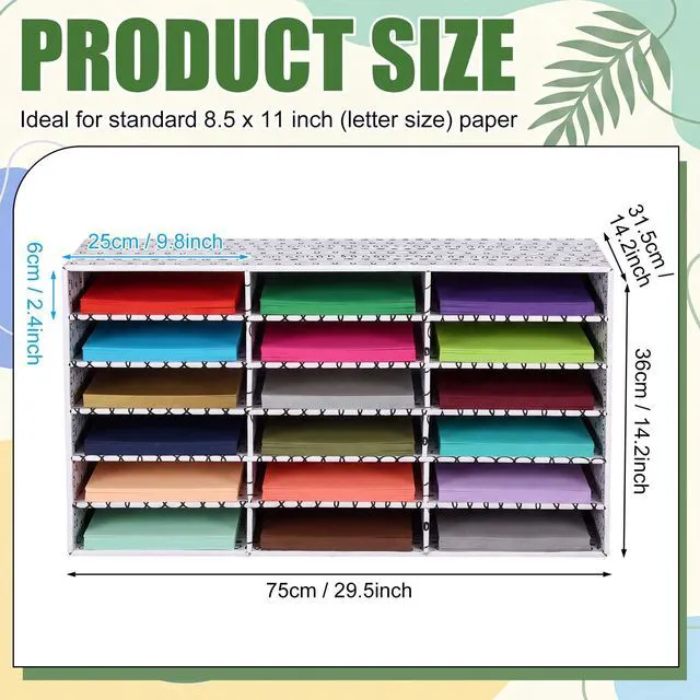Alt view image 2 of 7 - 2 Pcs Classroom Construction Paper Storage,Wavy Lines and Dot 18 Slot Compartments Desktop Scrapbook Organizer for Letter/A4 File Sorter, 14.2" H x 28.1" W x 12.4" D for School Office