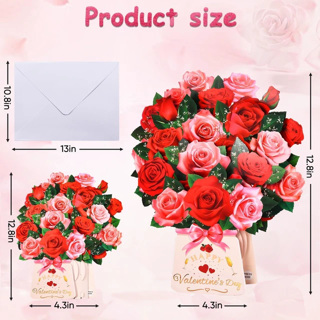 Alt view image 4 of 6 - Pop Up Valentines Day Cards, 12 Inch Musical Lights Up Rose Bouquet Card 3D Paper Flower Happy Valentines Day Greeting Cards for Wife, Popup Valentines Day Card Gifts for Mom Women Girlfriend