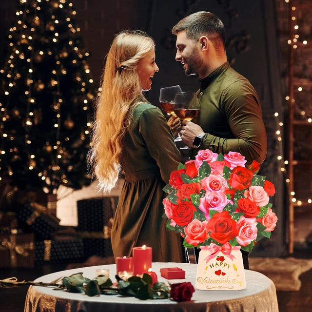 Alt view image 5 of 6 - Pop Up Valentines Day Cards, 12 Inch Musical Lights Up Rose Bouquet Card 3D Paper Flower Happy Valentines Day Greeting Cards for Wife, Popup Valentines Day Card Gifts for Mom Women Girlfriend