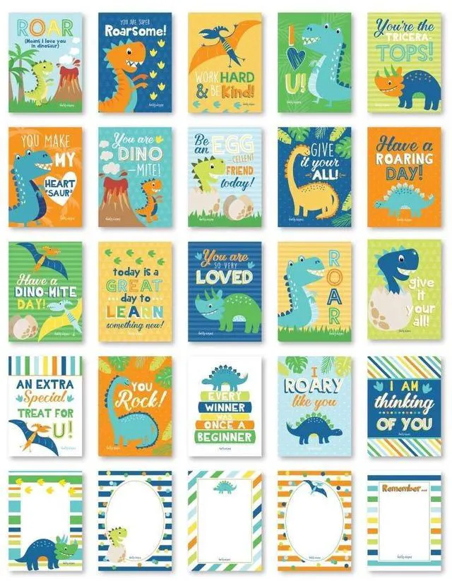 Main image of 25pcs Lunch Box Notes for Kids, Lunchbox Cards with Positive Affirmations Dinosaur Inspirational and Encouragement Lunchbox Note for Girls and Boys, Kindergarten Back to School Kids Lunch Accessories