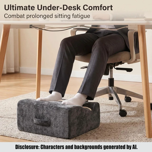 Alt view image 4 of 7 - Keep Warm Foot Stool Foot Rest for Under Desk At Work Office Footrest with Warm Feet Pocket,Ergonomic Under Deskfoot stool Stool for Office Chair & Back &Pain Relief, Dark gray+