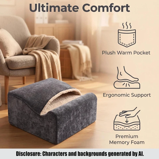 Alt view image 7 of 7 - Keep Warm Foot Stool Foot Rest for Under Desk At Work Office Footrest with Warm Feet Pocket,Ergonomic Under Deskfoot stool Stool for Office Chair & Back &Pain Relief, Dark gray+