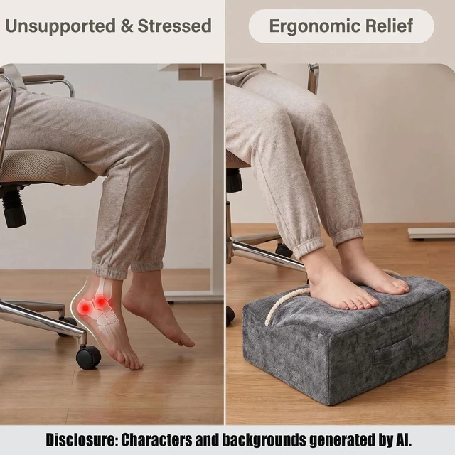 Alt view image 6 of 7 - Keep Warm Foot Stool Foot Rest for Under Desk At Work Office Footrest with Warm Feet Pocket,Ergonomic Under Deskfoot stool Stool for Office Chair & Back &Pain Relief, Dark gray+