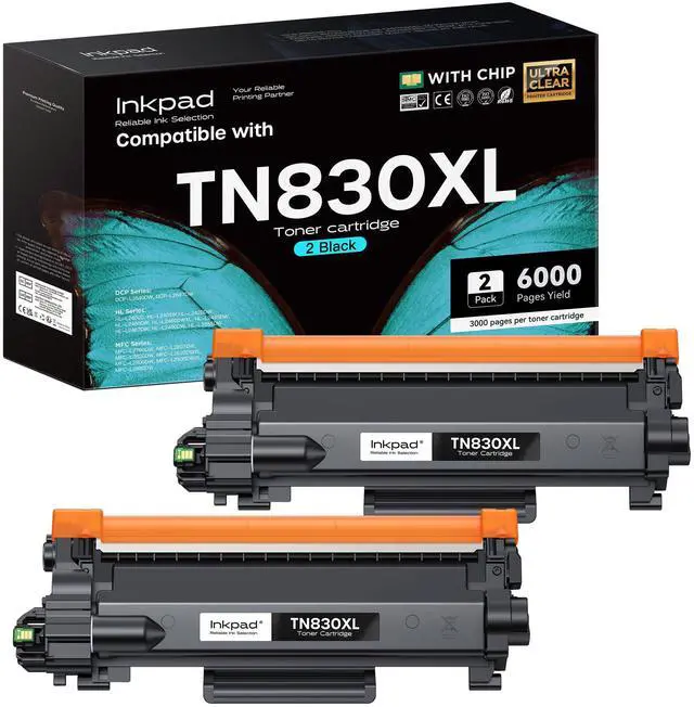 Main image of TN830XL TN830 Toner Cartridges for DCP-L2640DW HL-L2460DW, 2 Pack Black Compatible with Brother HL-L2405W MFC-L2820DW HL-L2480DW Printer, 3000 Pages, ISO Certified, High Yield, with Smart Chip