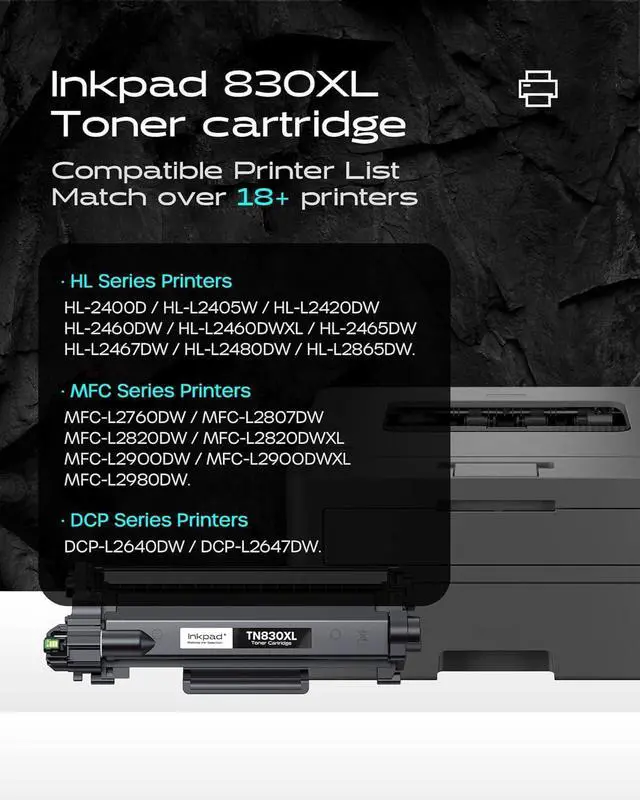 Alt view image 3 of 7 - TN830XL TN830 Toner Cartridges for DCP-L2640DW HL-L2460DW, 2 Pack Black Compatible with Brother HL-L2405W MFC-L2820DW HL-L2480DW Printer, 3000 Pages, ISO Certified, High Yield, with Smart Chip