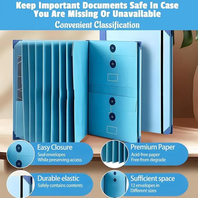 Alt view image 5 of 7 - Important Document Organizer for Family Records with Labeled Pockets 12 labeled pockets organize important papers, passports, certificates, insurance, medical, tax and legal records