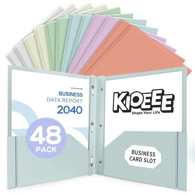 Main image of 48 Pcs Plastic Folders with Pockets and Prongs (Pastels),Letter Size,Business Card Slot,Bulk 2-Pocket Folder for School Office or Home,Durable Acid-Free Poly,Back to School Supplies