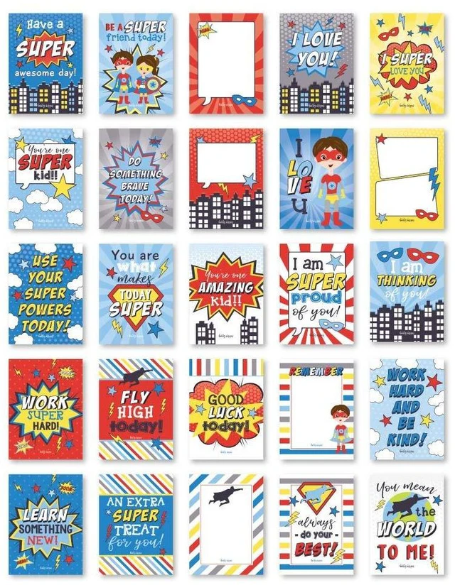 Main image of 25pcs Lunch Box Notes for Kids, Lunchbox Cards with Positive Affirmations Superhero Inspirational and Encouragement Lunchbox Note for Girls and Boys, Kindergarten Back to School Kid Lunch Accessories