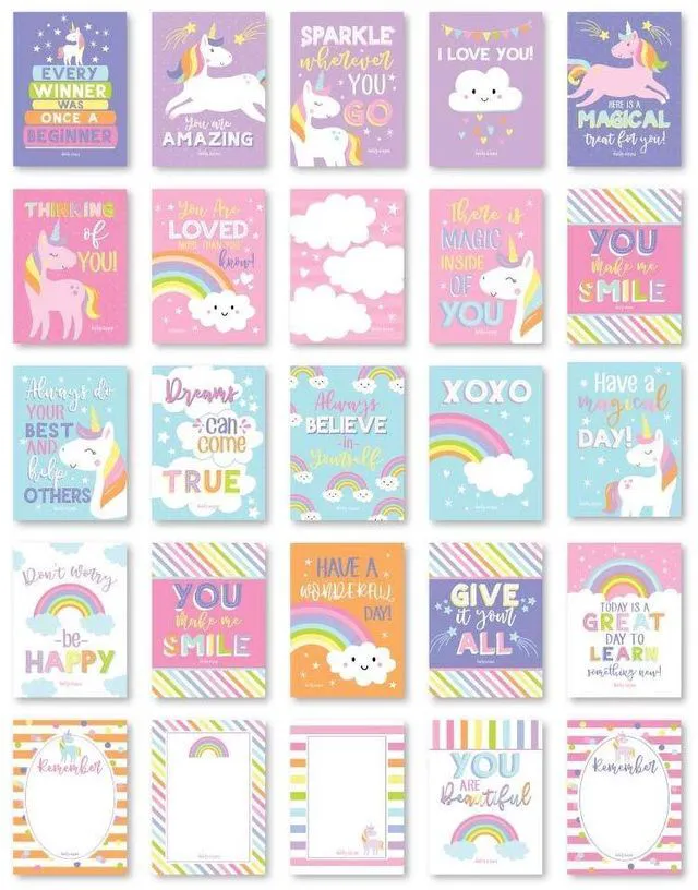 Main image of 25pcs Lunch Box Notes for Kids, Lunchbox Cards with Positive Affirmations Unicorn Inspirational and Encouragement Lunchbox Notes for Girls and Boys, Kindergarten Back to School Kids Lunch Accessories