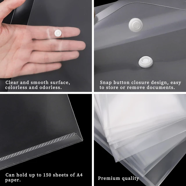 Alt view image 3 of 7 - 50pcs Plastic Envelopes with Button Snap Closure, Clear Poly Folders for Documents, Waterproof Plastic File Folder, Letter Size, A4 Size, for School and Office Supplies