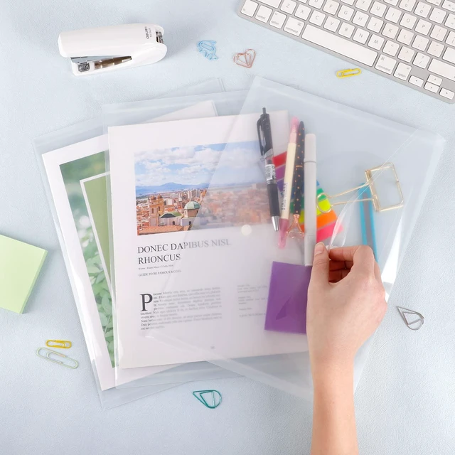 Alt view image 7 of 7 - 50pcs Plastic Envelopes with Button Snap Closure, Clear Poly Folders for Documents, Waterproof Plastic File Folder, Letter Size, A4 Size, for School and Office Supplies