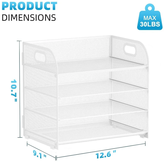 Alt view image 3 of 6 - 2 Pack 4 Tier Paper Organizer Letter Tray - Mesh Desk File Organizer with Handle, Paper Sorter Organizer for Letter/A4 Office File Folder Holder (White, 12.6" x 9.1" x 10.7")