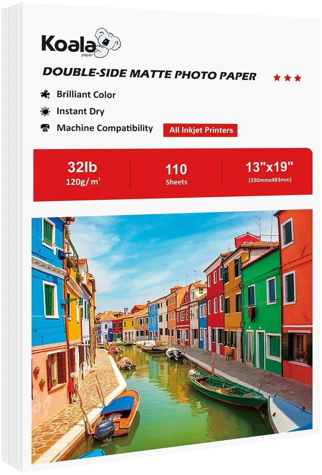 Main image of Double Sided Thin Matte Printer Paper 13x19 Inch 32LB 110 Sheets for Presentation, Books Printing, Compatible with Inkjet Printer, 120gsm