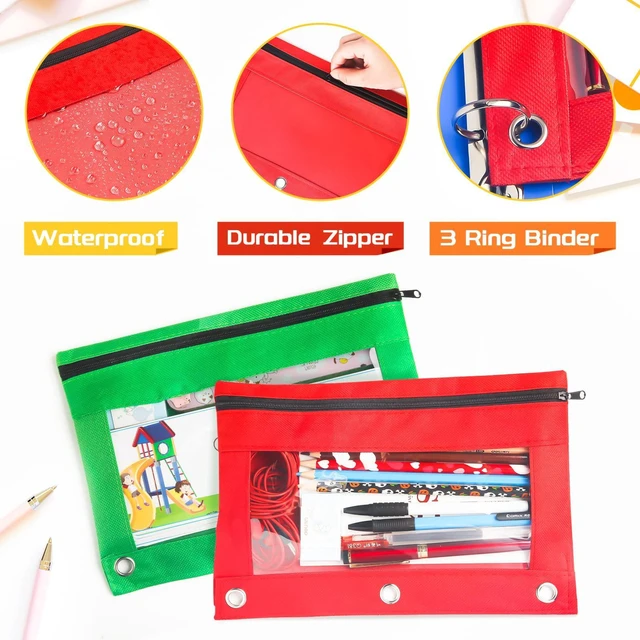 Alt view image 4 of 7 - 30 Pack Pencil Pouch Bulk, Pencil Pouches for 3 Ring Binder, Zipper Pencil Pouch Bulk for School, Home and Office, Assorted Colors