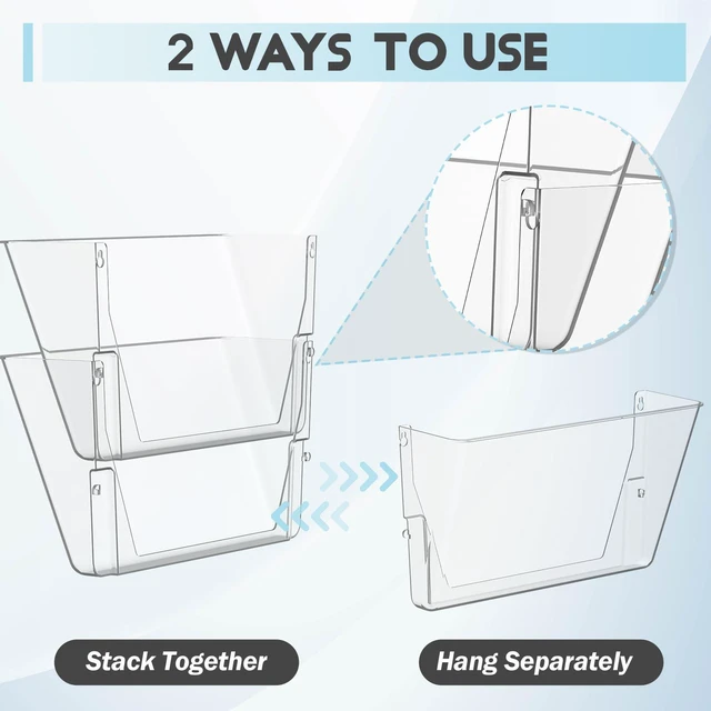 Alt view image 5 of 7 - Single Pocke Wall Mount File Holder Organizer (Clear, 5 Pack) Acrylic Hanging Wall Organizer, Plastic Wall Mount Mails Magazines Organizer for Office and Home
