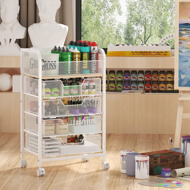 Alt view image 2 of 7 - 5-Tier Craft Organizer Cart with Wheels,Craft Organizers and Storage with Drawers,Lockable Wheels Rolling Utility Cart with DIY Divider,Office Supply Organizer,Ideal for Studio,Office Patent Pending