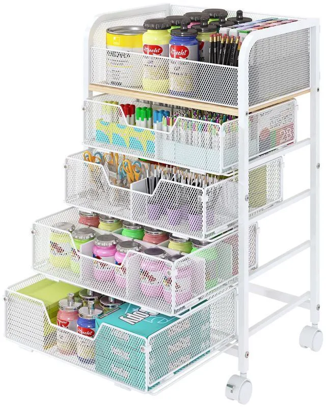 Main image of 5-Tier Craft Organizer Cart with Wheels,Craft Organizers and Storage with Drawers,Lockable Wheels Rolling Utility Cart with DIY Divider,Office Supply Organizer,Ideal for Studio,Office Patent Pending
