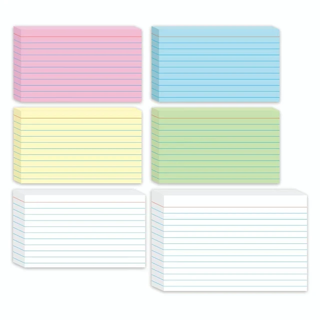 Alt view image 3 of 3 - Colored Index Cards - 3"x5" & 4"x6" Mixed, 6 Pack, Ruled, Blank on Back, Made in USA
