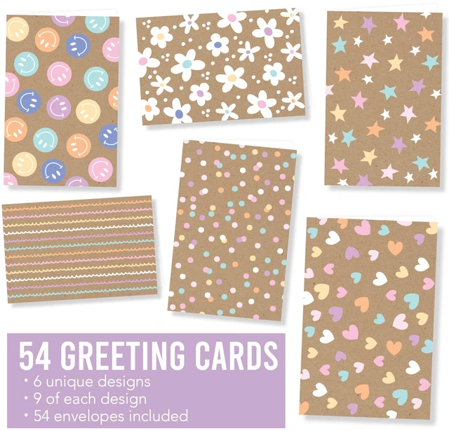 Alt view image 3 of 7 - 54 Blank Cards and Envelopes Blank Note Cards Stationery Designed in USA Kraft Doodle 5 x 3.5 Greeting Card with Envelopes, Notecards and Envelope Set, Cute Card for All Occasion, Stationary Pack