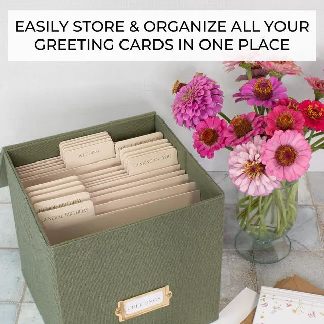 Alt view image 2 of 7 - Beautiful Greeting Card Organizer Box With Dividers Holds Up to 300 Cards Sturdy Linen Storage Box Easily Organizes Small or Large Greetings in Style - Cute Holder Keeps Them Safe