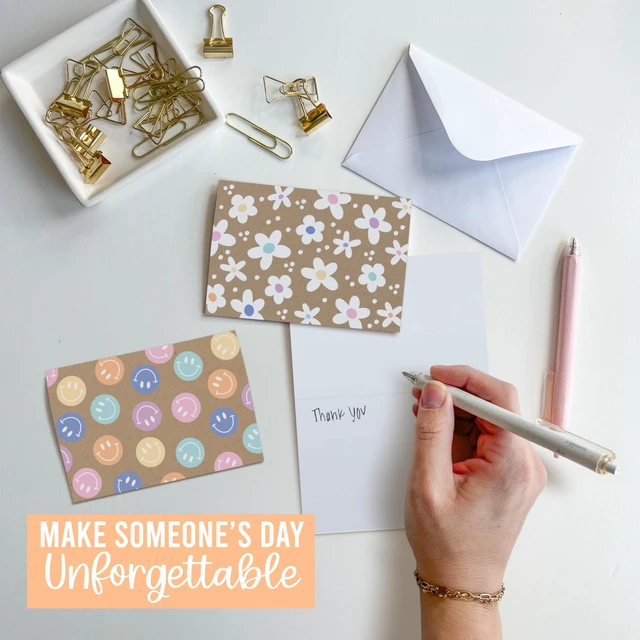 Alt view image 6 of 7 - 54 Blank Cards and Envelopes Blank Note Cards Stationery Designed in USA Kraft Doodle 5 x 3.5 Greeting Card with Envelopes, Notecards and Envelope Set, Cute Card for All Occasion, Stationary Pack