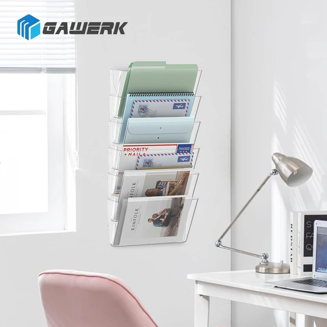 Alt view image 7 of 7 - Single Pocke Wall Mount File Holder Organizer (Clear, 5 Pack) Acrylic Hanging Wall Organizer, Plastic Wall Mount Mails Magazines Organizer for Office and Home