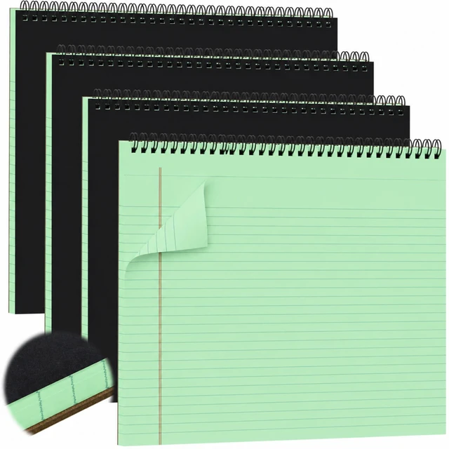 Main image of 4 Landscape Legal Pad 11 x 9.5 College Ruled Top Spiral Horizontal Notebook 4 Green Pads, 40 Sheets Each, Hole Punched Pages, Simple Color Coding for Classes, Projects, Meetings and Daily Note Taking