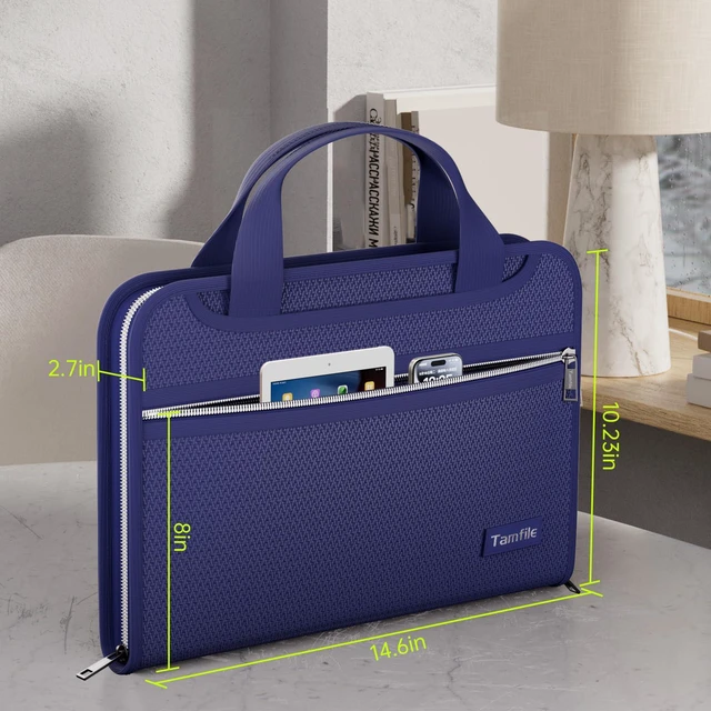 Alt view image 5 of 7 - Fireproof Accordion File Folder with Handle, Document Organizer Expanding File Folder with 13 Pockets, Multiple Pockets, Water Resistant,Portable Travel Home Safe for A4 File,Travel,Blue