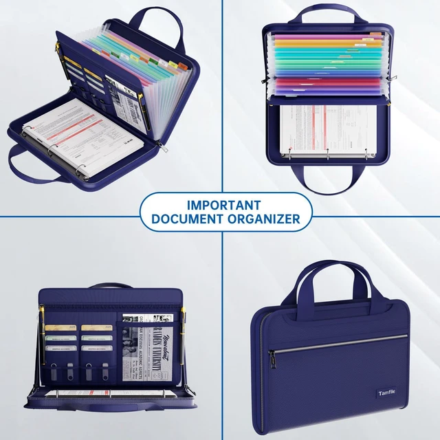 Alt view image 4 of 7 - Fireproof Accordion File Folder with Handle, Document Organizer Expanding File Folder with 13 Pockets, Multiple Pockets, Water Resistant,Portable Travel Home Safe for A4 File,Travel,Blue