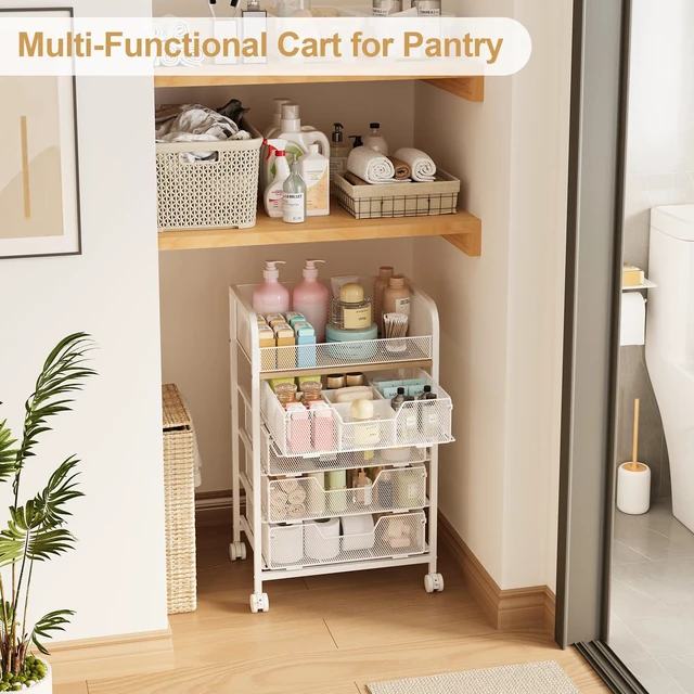 Alt view image 4 of 7 - 5-Tier Craft Organizer Cart with Wheels,Craft Organizers and Storage with Drawers,Lockable Wheels Rolling Utility Cart with DIY Divider,Office Supply Organizer,Ideal for Studio,Office Patent Pending