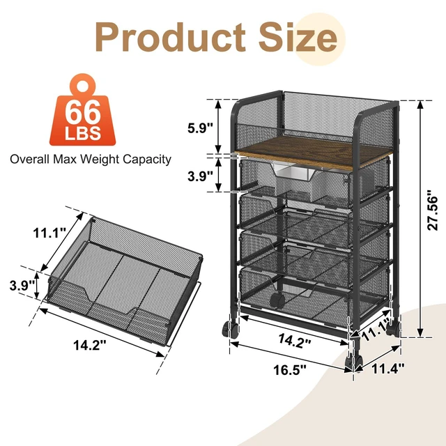 Alt view image 2 of 7 - 5-Tier Craft Cart with Wheels-Rolling Storage Cart with Drawers,Rolling Utility Cart with DIY Divider,Art Supply Organizer Cart,Rolling Cart with Drawers,Craft Organizers and Storage,Black