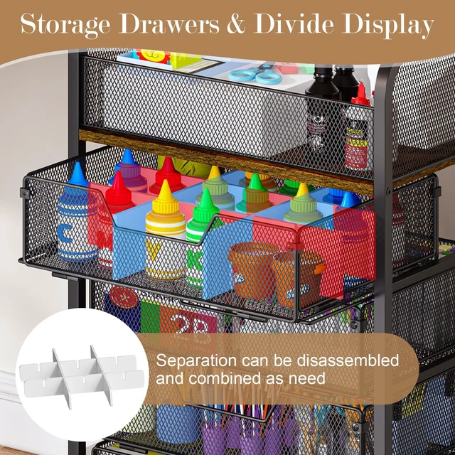 Alt view image 5 of 7 - 5-Tier Craft Cart with Wheels-Rolling Storage Cart with Drawers,Rolling Utility Cart with DIY Divider,Art Supply Organizer Cart,Rolling Cart with Drawers,Craft Organizers and Storage,Black