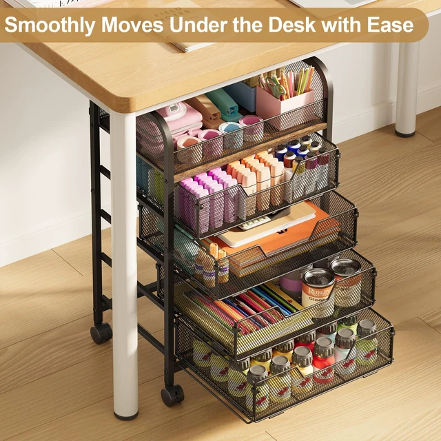 Alt view image 4 of 7 - 5-Tier Craft Cart with Wheels-Rolling Storage Cart with Drawers,Rolling Utility Cart with DIY Divider,Art Supply Organizer Cart,Rolling Cart with Drawers,Craft Organizers and Storage,Black