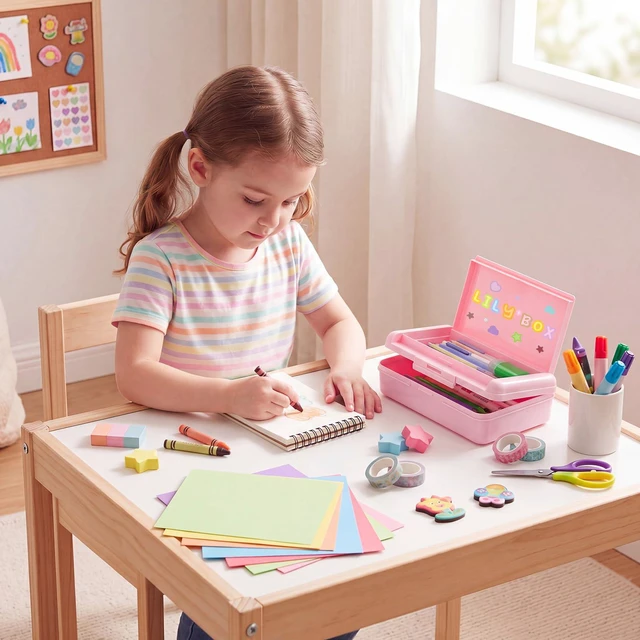 Alt view image 5 of 7 - 4 Pcs Double Layer Plastic Pencil Box with 3 Stickers,Solid Pink Large Capacity Pencil Case for Kids Girl Boy Back to School Supplies Hard Crayon Organizer with Snap-tight Lid for Art Craft