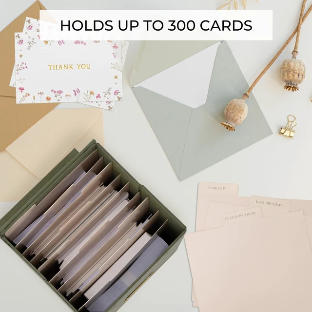 Alt view image 5 of 7 - Beautiful Greeting Card Organizer Box With Dividers Holds Up to 300 Cards Sturdy Linen Storage Box Easily Organizes Small or Large Greetings in Style - Cute Holder Keeps Them Safe