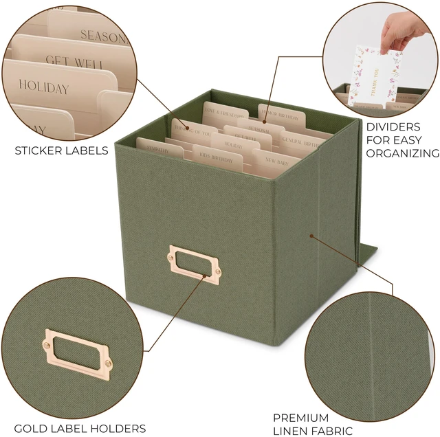 Alt view image 3 of 7 - Beautiful Greeting Card Organizer Box With Dividers Holds Up to 300 Cards Sturdy Linen Storage Box Easily Organizes Small or Large Greetings in Style - Cute Holder Keeps Them Safe