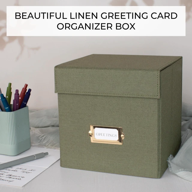 Alt view image 6 of 7 - Beautiful Greeting Card Organizer Box With Dividers Holds Up to 300 Cards Sturdy Linen Storage Box Easily Organizes Small or Large Greetings in Style - Cute Holder Keeps Them Safe