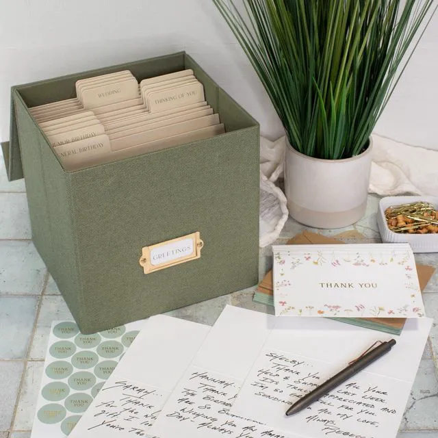 Alt view image 4 of 7 - Beautiful Greeting Card Organizer Box With Dividers Holds Up to 300 Cards Sturdy Linen Storage Box Easily Organizes Small or Large Greetings in Style - Cute Holder Keeps Them Safe