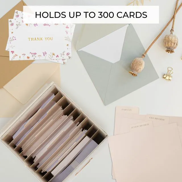 Alt view image 5 of 7 - Beautiful Greeting Card Organizer Box With Dividers Holds Up to 300 Cards Sturdy Linen Storage Box Easily Organizes Small or Large Greetings in Style - Cute Holder Keeps Them Safe