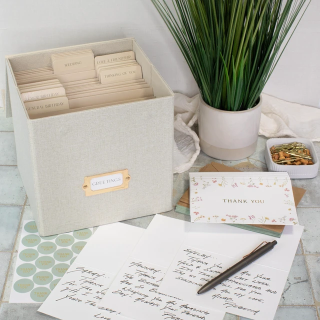 Alt view image 4 of 7 - Beautiful Greeting Card Organizer Box With Dividers Holds Up to 300 Cards Sturdy Linen Storage Box Easily Organizes Small or Large Greetings in Style - Cute Holder Keeps Them Safe