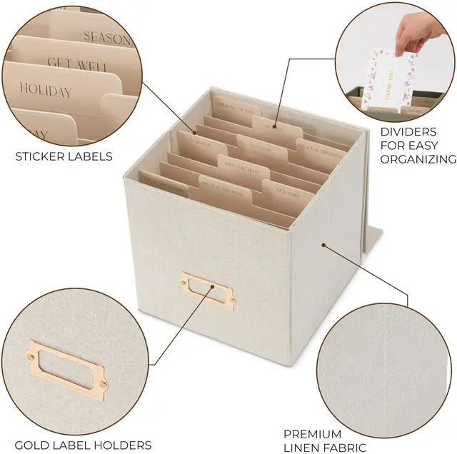 Alt view image 3 of 7 - Beautiful Greeting Card Organizer Box With Dividers Holds Up to 300 Cards Sturdy Linen Storage Box Easily Organizes Small or Large Greetings in Style - Cute Holder Keeps Them Safe