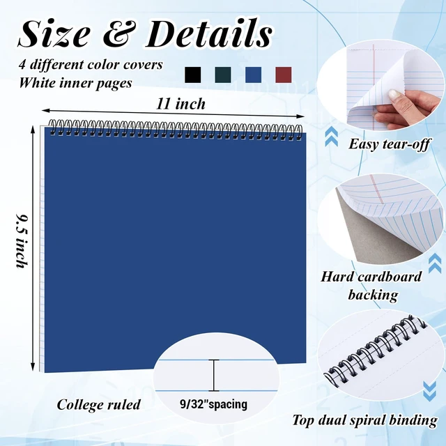 Alt view image 3 of 6 - 4 Landscape Legal Pad 11 x 9.5 College Ruled Top Spiral Horizontal Notebook 4 White and Multicolor Pads, 50 Sheets Each, Hole Punched Pages, Mixed Color Coding for Classes, Projects and Meeting Notes