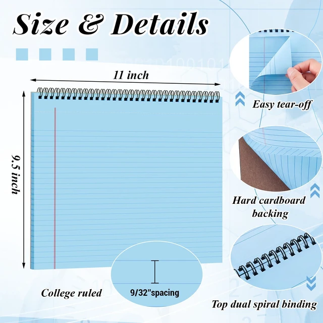 Alt view image 2 of 6 - Landscape Legal Pad 11 x 9.5 College Ruled Top Spiral Horizontal Notebook 4 Blue Pads, 40 Sheets Each, Hole Punched Pages, Simple Color Coding for Classes, Projects, Meetings and Daily Note Taking