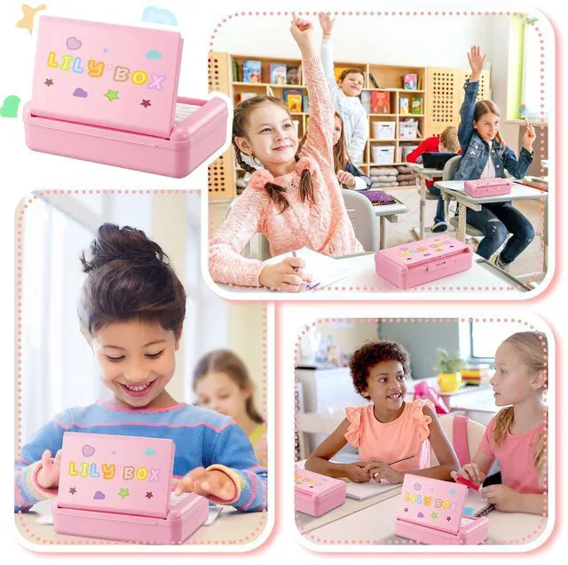 Alt view image 6 of 7 - 4 Pcs Double Layer Plastic Pencil Box with 3 Stickers,Solid Pink Large Capacity Pencil Case for Kids Girl Boy Back to School Supplies Hard Crayon Organizer with Snap-tight Lid for Art Craft